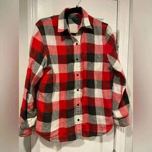 Lauren Ralph Lauren Black Red Plaid 100% Linen Button Down Long Sleeve Size M